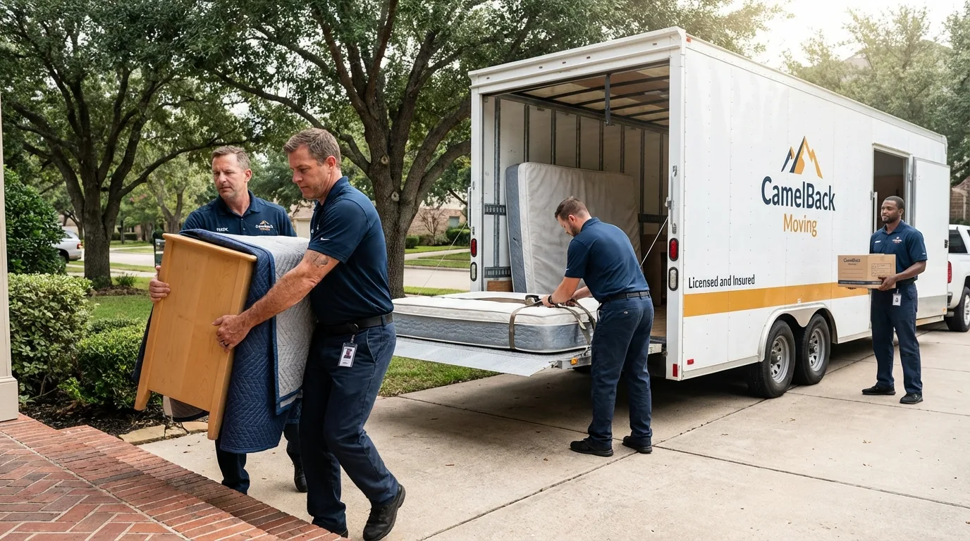 Crew loading residential truck for cross-state move from Fraser, CO