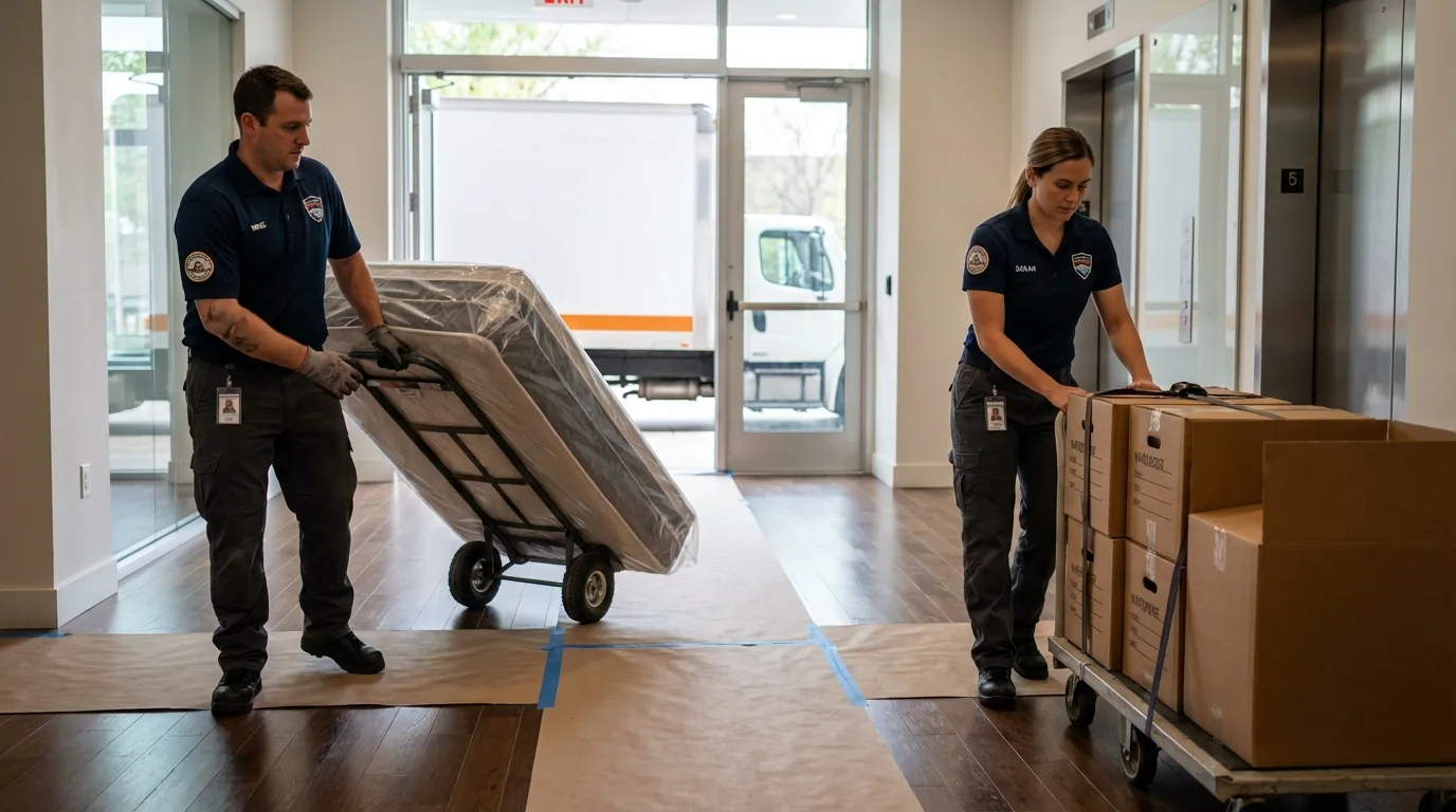 Professional apartment movers loading elevator in Fraser, CO